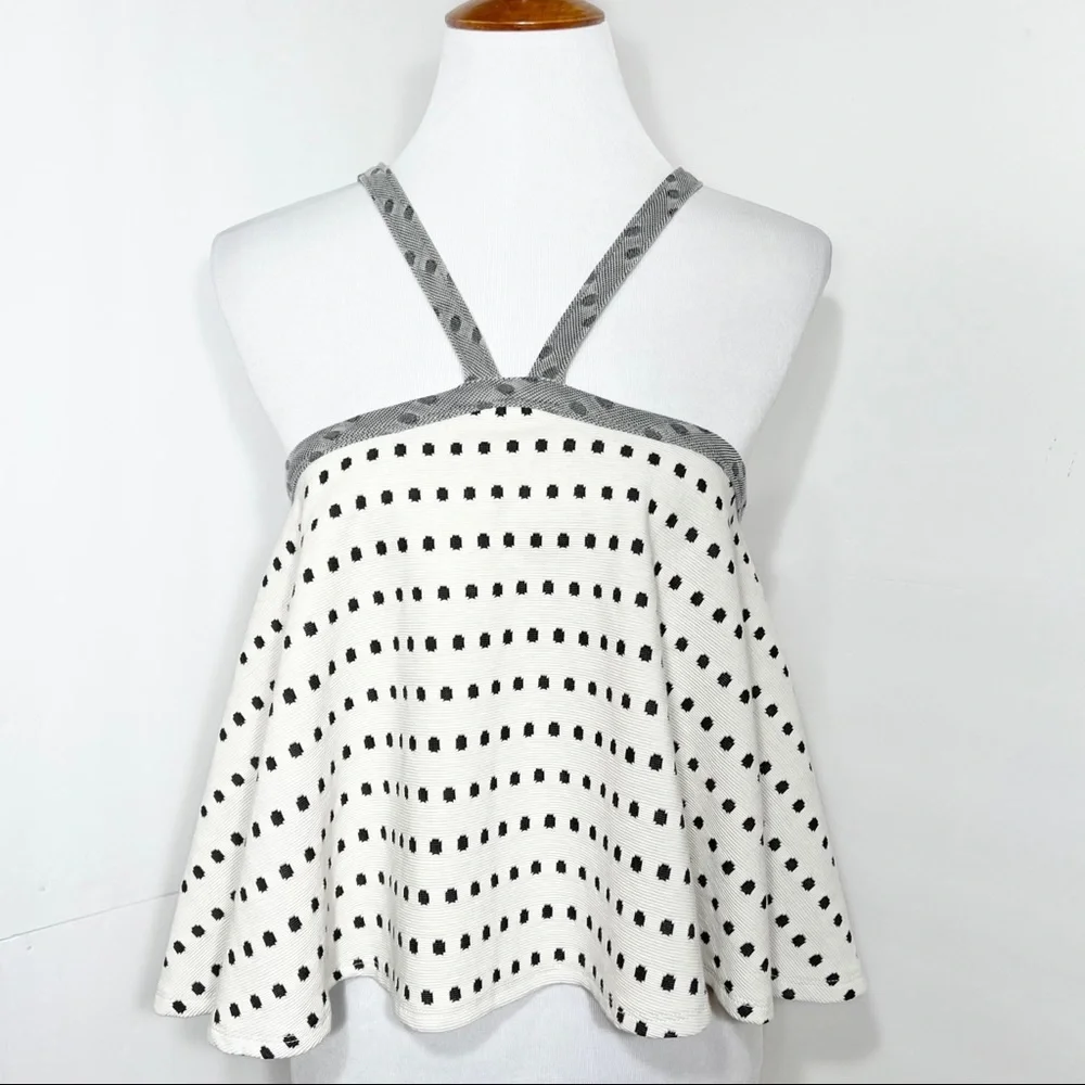 SOLD-Anthropologie Polka Dot Retro Halter Cream and Black Sleeveless Top - Picture 9 of 12